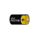 Emaljeret pin badge batteri Stay Positive ca. 1,5 × 2,8 cm metal brosche sort gul tegnet motiv tilbehør til krave skjorte 1
