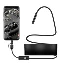 Endoskopkamera 7mm 3i1 USB Type-C microUSB IP67 LED minikamera med fast kabel til Android og PC inspektionslængde 2m 1