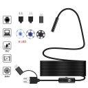 Endoskopkamera 7mm 3i1 USB Type-C microUSB IP67 LED minikamera med fast kabel til Android og PC inspektionslængde 2m 3