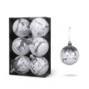 Enfeites de Natal para Árvore Bolas Redondas Conjunto 6 pcs Diâmetro 6 cm Decoradas com Padrão Natalício Com Corda Decoração de Natal 7
