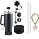 Ensemble d'accessoires en silicone pour gobelet Stanley Cup 9 pièces Pailles Bouchons Couvercle pour paille Semelle en silicone Brosse Chaîne avec pendentif 2