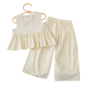Ensemble d'été pour fille avec débardeur à larges bretelles et pantalon élastique Beige à pois noirs 2