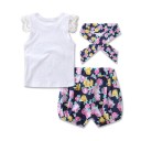 Ensemble d'été pour fille avec des fleurs - top, shorts et foulard 3