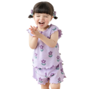 Ensemble d'été pour fille avec t-shirt à manches courtes et shorts élastiques Violet avec imprimé floral pour tous les jours 2
