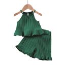 Ensemble d'été pour fille débardeur à fines bretelles et shorts froncés Col rond Ensemble léger et confortable pour filles 8