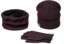 Ensemble d'hiver bonnet avec écharpe et gants tactiles pour femmes et hommes Ensemble tricoté en coton Écharpe avec doublure en peluche 2