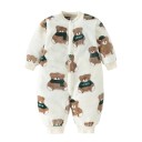 Ensemble d'hiver et de printemps pour bébés Combinaison en flanelle blanche en peluche avec motif d'ours Vêtements doux en polyester pour garçons et filles 1