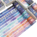 Ensemble de 12 rouleaux de ruban adhésif 1,5 cm x 2 m Ciel nocturne polaire étoiles dorées lune planètes constellations ensemble premium pour la création 3