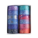 Ensemble de 12 rouleaux de ruban adhésif 1,5 cm x 2 m Ciel nocturne polaire étoiles dorées lune planètes constellations ensemble premium 2