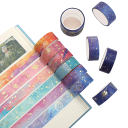 Ensemble de 12 rouleaux de ruban adhésif 1,5 cm x 2 m Ciel nocturne polaire étoiles dorées lune planètes constellations ensemble premium 5