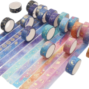 Ensemble de 12 rouleaux de ruban adhésif 1,5 cm x 2 m Ciel nocturne polaire étoiles dorées lune planètes constellations ensemble premium 6