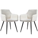 Ensemble de 2 chaises de salle à manger avec accoudoirs Hauteur 84 cm et largeur 60 cm Tissu en velours côtelé et métal laqué Crème avec pieds noirs 1
