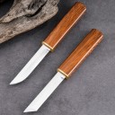 Ensemble de 2 pièces 2 en 1 couteau de camping 19,5 cm Couteau pliant double Lame en acier inoxydable Noir et marron Couteau de plein air EDC Couteau de survie pour la nature 3