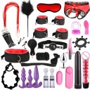 Ensemble de 26 pièces d'accessoires BDSM érotiques pour des jeux de bondage intenses avec des menottes, fouets, vibromasseurs, pinces et d'autres éléments Emballage discret 19