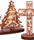 Ensemble de 3 pièces Décoration lumineuse en bois en forme de sapin de Noël 27 x 19 x 2,5 cm Ornement lumineux suspendu pour l'intérieur décoration 2