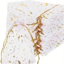 Ensemble de 50 sacs en organza rétractables 7×9 cm, transparent blanc avec des étoiles et des lunes dorées, cordon de serrage, pour cadeaux 2