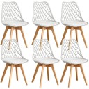 Ensemble de 6 chaises de salle à manger avec dossier en treillis et assise rembourrée 82 x 55 x 48 cm Plastique bois et simili cuir 2