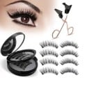 Ensemble de 8 pièces de cils magnétiques 3D artificiels de 17 mm Imperméables réutilisables pour extensions de cils avec pince à épiler magnétique 3