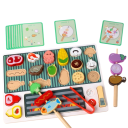Ensemble de barbecue en bois 30 cm Jeu de préparation de brochettes avec cartes de tâches Légumes viande poisson Plateau coloré avec trous et accessoires 1
