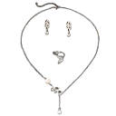 Ensemble de bijoux design botanique en acier inoxydable 316L Collier 45+5 cm Boucles d'oreilles 3,3 cm Bague ajustable Motif perle et feuille pour femmes 7