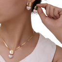 Ensemble de bijoux en nacre romantique boucles d'oreilles et collier 40+5 cm Cœur avec perle Alliage de zinc Accessoire de mode élégant 3