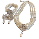 Ensemble de bijoux en perles Bracelet Collier Boucles d'oreilles Design luxueux français Alliage Pierres précieuses Motif floral bijou élégant 7