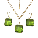 Ensemble de bijoux en verre collier et boucles d'oreilles 48+5 cm Pendentif carré coloré en verre transparent en acier inoxydable Accessoire de mode élégant 10