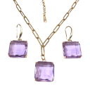 Ensemble de bijoux en verre collier et boucles d'oreilles 48+5 cm Pendentif carré coloré en verre transparent en acier inoxydable Accessoire de mode élégant 11