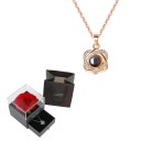 Ensemble de collier projecteur cœurs entrelacés Je t'aime en 100 langues Chaîne en titane Pendentif en cuivre Boîte cadeau avec rose 1
