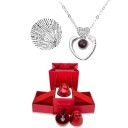 Ensemble de collier projeté en forme de cœur Chaîne en titane Projection Je t'aime en 100 langues Boîte cadeau en forme de rose 3