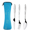 Ensemble de couverts de voyage avec étui Cuillère en inox Fourchette Couteau Étui de couverts portable avec zip Ustensiles de pique-nique et de camping 2