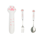 Ensemble de couverts pour enfants Patte de chat Acier inoxydable Cuillère et fourchette avec étui de rangement Couverts de table mignons pour l'école et les voyages 2