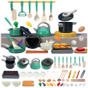Ensemble de cuisine pour enfants 59 pièces Ustensiles de jeu en plastique avec accessoires Jouet de cuisine avec bouilloire, poêle et légumes pour les filles et les garçons à partir de 3 ans 1