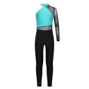 Ensemble de danse pour fille avec manches longues en résille et strass, col asymétrique, matériau polyester, pour la gymnastique 4