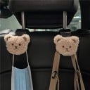 Ensemble de deux supports de voiture avec tête d'ours en peluche pour appuie-tête, crochet en plastique pour sacs à main, lunettes, vêtements 5