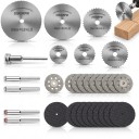 Ensemble de disques pour micro-meuleuse 31 pcs Disques de scie HSS de 22 à 50 mm Disques diamantés et de coupe Mandrins de 3,17 mm Argentés et noirs 1