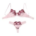 Ensemble de lingerie en dentelle pour femmes avec broderie florale, soutien-gorge semi-transparent avec armatures et culottes à côtés 11