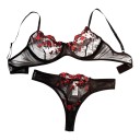Ensemble de lingerie en dentelle pour femmes avec broderie florale, soutien-gorge semi-transparent avec armatures et culottes à côtés en résille 7