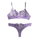 Ensemble de lingerie en dentelle pour femmes avec broderie florale, soutien-gorge semi-transparent avec armatures et culottes à côtés en résille 2
