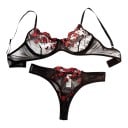 Ensemble de lingerie en dentelle pour femmes avec broderie florale, soutien-gorge semi-transparent avec armatures et culottes à côtés 7