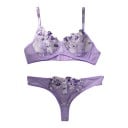 Ensemble de lingerie en dentelle pour femmes avec broderie florale, soutien-gorge semi-transparent avec armatures et culottes à côtés 2
