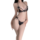 Ensemble de lingerie en dentelle pour femmes avec des bretelles fines et des nœuds, soutien-gorge et culottes en polyester, nylon et lin pour un usage quotidien 3