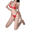 Ensemble de lingerie en dentelle pour femmes avec des bretelles fines et des nœuds, soutien-gorge et culottes en polyester, nylon et lin pour un usage quotidien 1