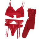 Ensemble de lingerie en dentelle pour femmes avec porte-jarretelles et bas, soutien-gorge, culottes, polyamide, élasthanne pour un usage quotidien 3
