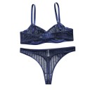 Ensemble de lingerie féminine en tulle transparent à rayures, soutien-gorge avec armatures et bonnets non rembourrés et string à taille 11