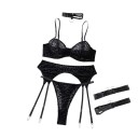 Ensemble de lingerie noire pour femme avec motif léopard soutien-gorge à armatures porte-jarretelles string collier et jarretelles en bande 1