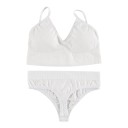 Ensemble de lingerie pour femmes, soutien-gorge à fines côtes sans armatures avec décolleté en V et coussinets amovibles et string à taille large 8