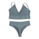 Ensemble de lingerie pour femmes, soutien-gorge à fines côtes sans armatures avec décolleté en V et coussinets amovibles et string 4