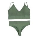 Ensemble de lingerie pour femmes, soutien-gorge à fines côtes sans armatures avec décolleté en V et coussinets amovibles et string 5