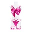 Ensemble de lingerie trois pièces pour femmes avec soutien-gorge à grand nœud et décolleté en bandelettes, string avec côtés ajustables 3